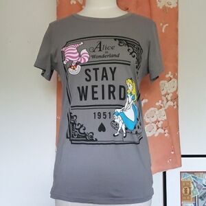 Disney Alice In Wonderland Stay Weird Grey T-Shirt Size Large